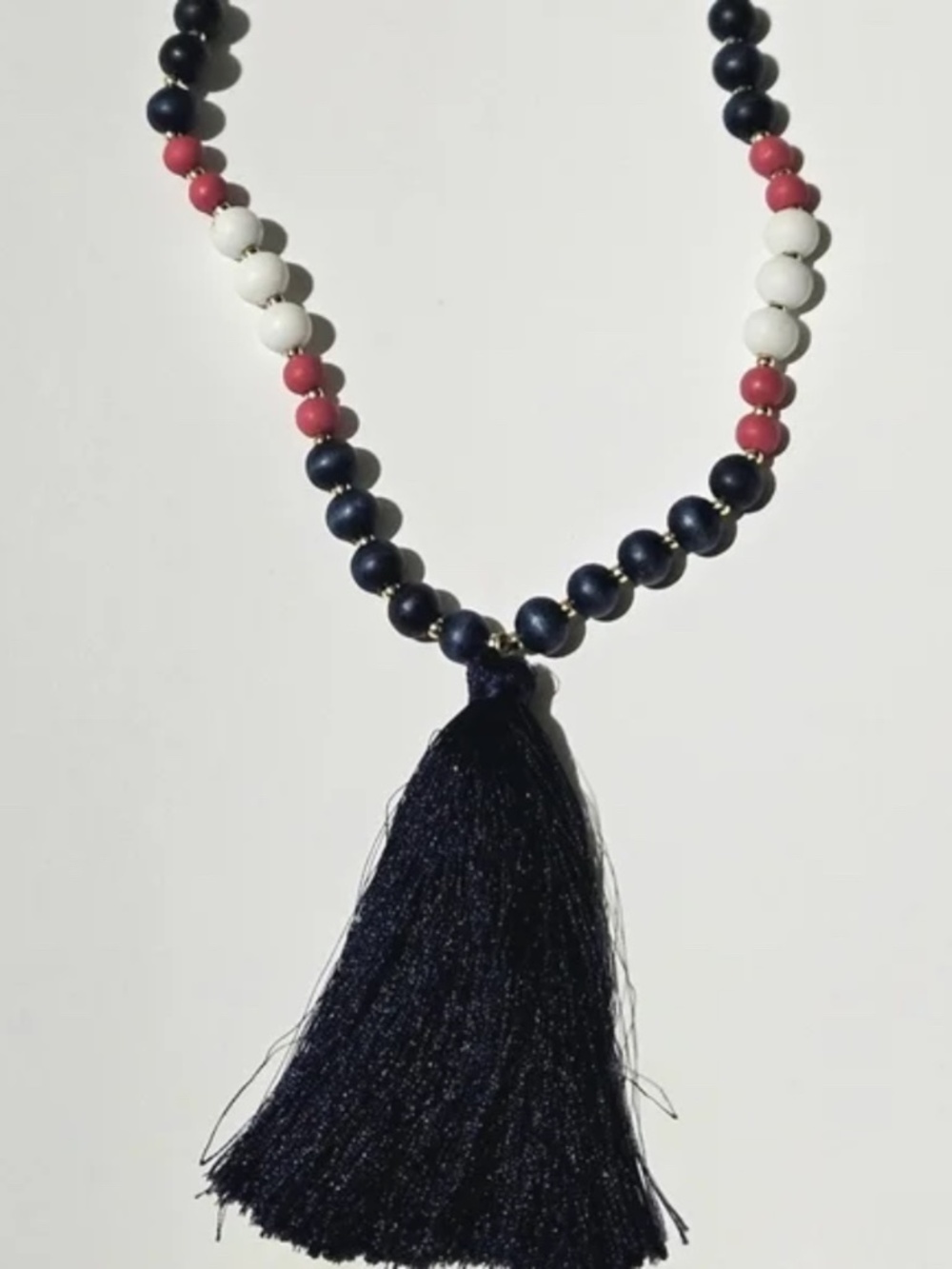 Talbots Adjustable Tassel Beaded Necklace Red White & Blue